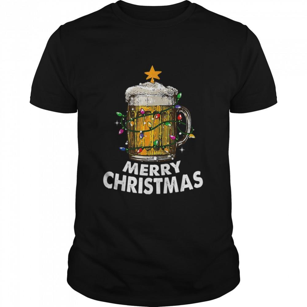 Awesome Beer Xmas Tree Lights Merry Christmas Beer Shirt - Picture 1 of 4